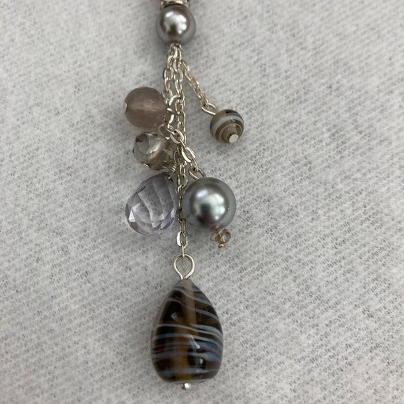 White House Black Market Gray/Crystal Bead Drop Necklace - Picture 2 of 6